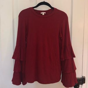 Red, Charming Charlie Top with Layered Sleeves